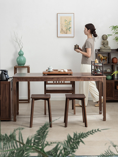 北美黑胡桃木新中式家用茶桌椅组合客厅小茶台茶室喝茶桌阳台茶桌