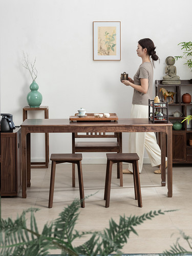 北美黑胡桃木新中式家用茶桌椅组合客厅小茶台茶室喝茶桌阳台茶桌