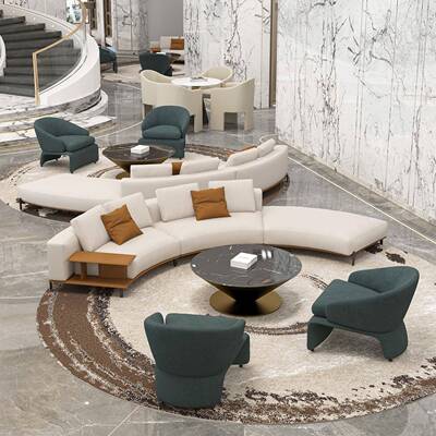 需定制酒店大堂美容院休息区休闲沙发组合售楼处接待区洽谈弧形卡