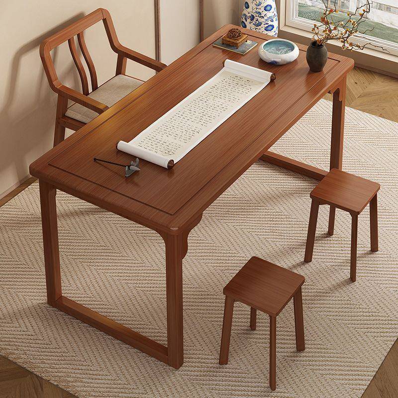 需定制新中式实木书桌茶桌椅组合家用写字台电脑办公桌书房毛笔书