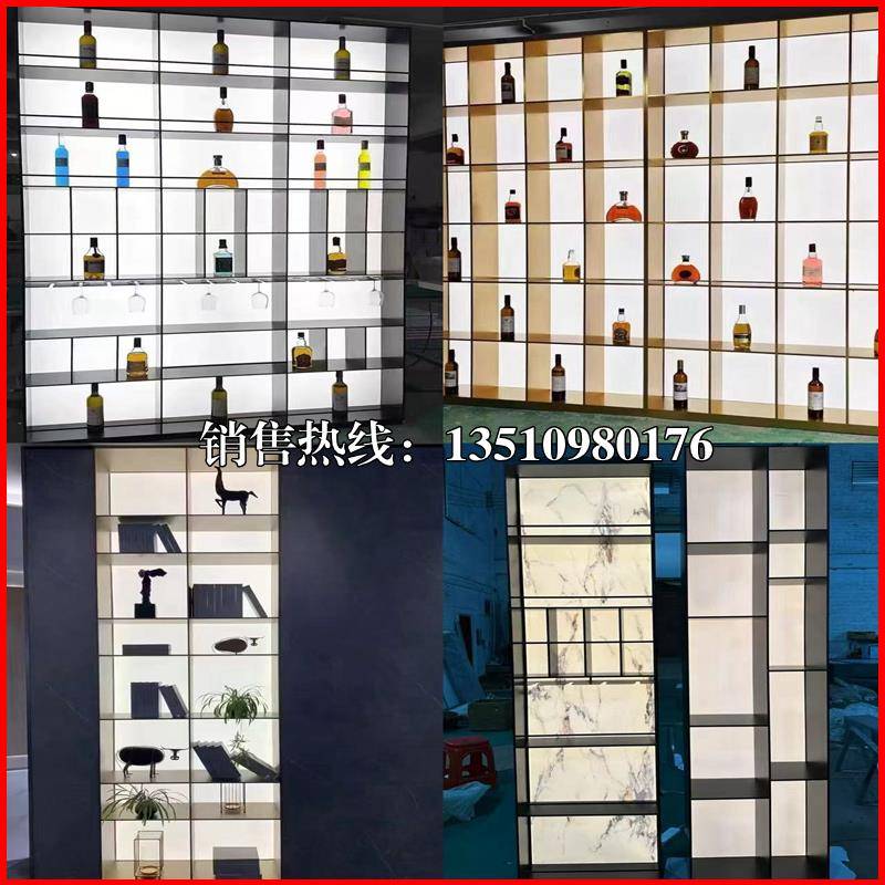 不锈钢发光展示柜酒柜亚克力发光背板钢板柜不锈钢书柜金属装饰柜