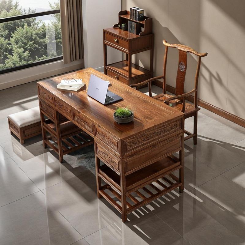 需定制新中式书房书桌实木电脑桌榆木办公桌彷古写字台书画桌中医