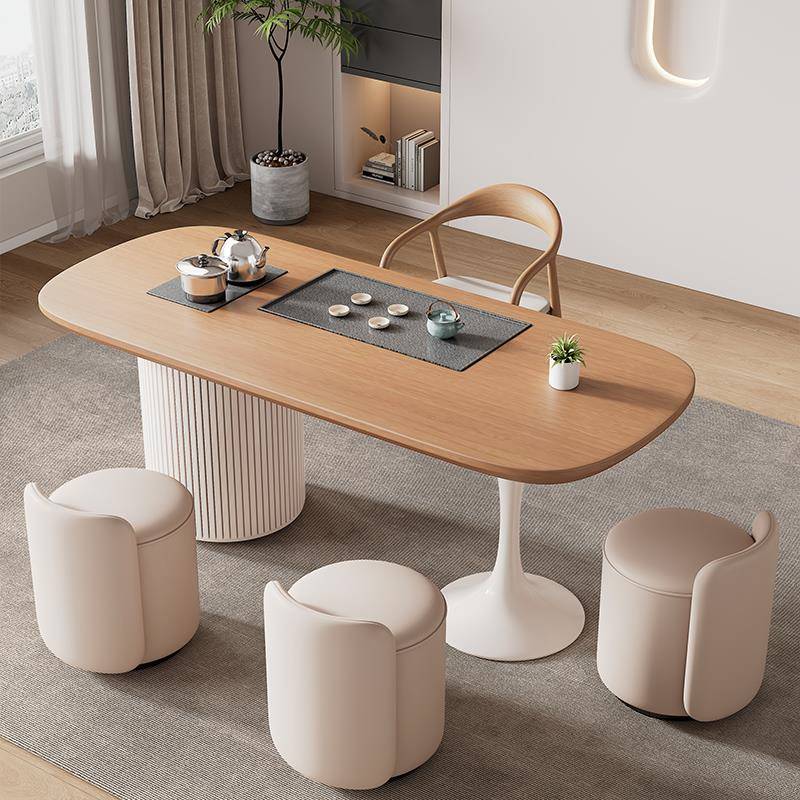 需定制阳台小型泡茶桌一体奶油风实木茶桌椅组合家用茶台原木简约