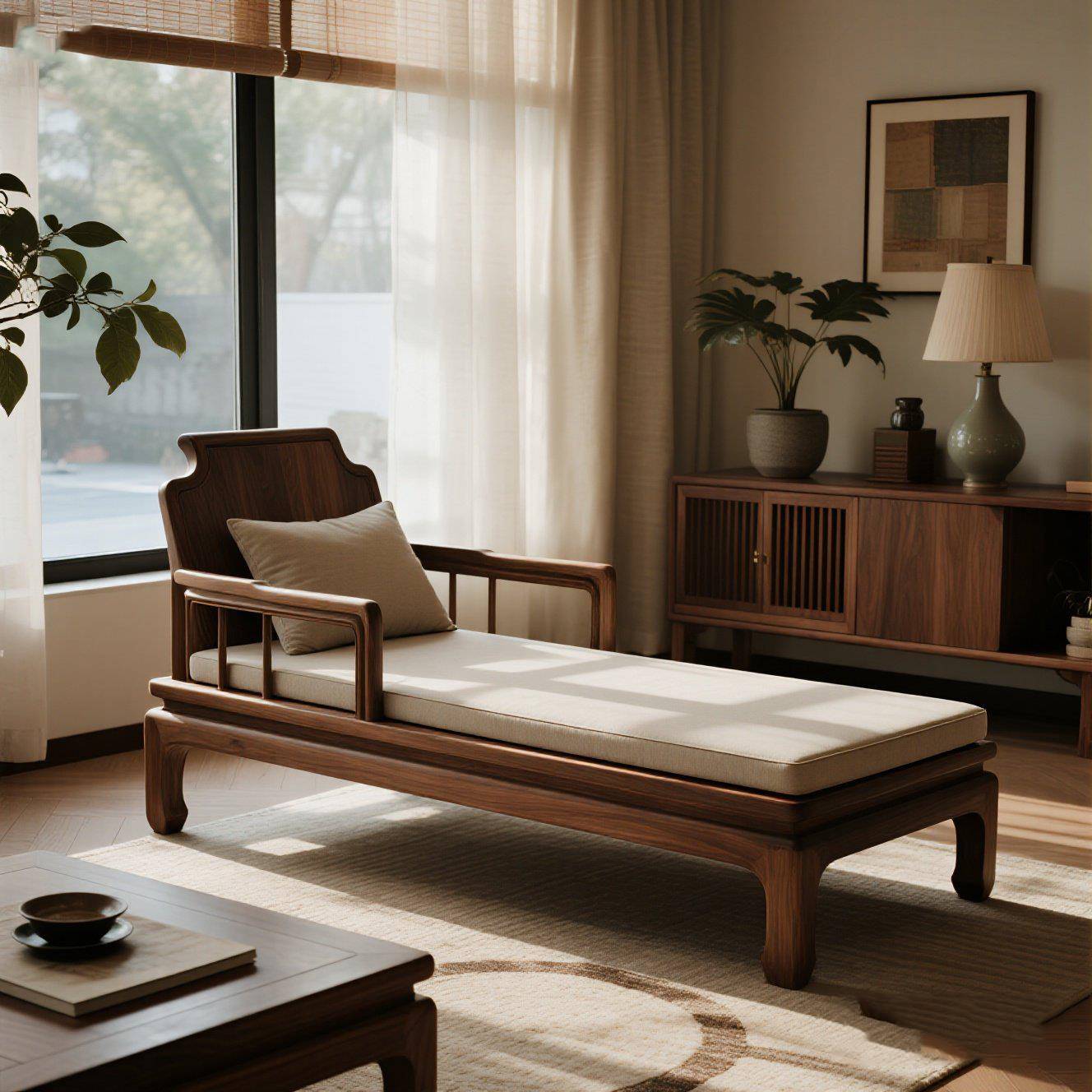 需定制新中式禅意黑胡桃木白蜡木罗汉床办公室酒店民宿沙发家用贵