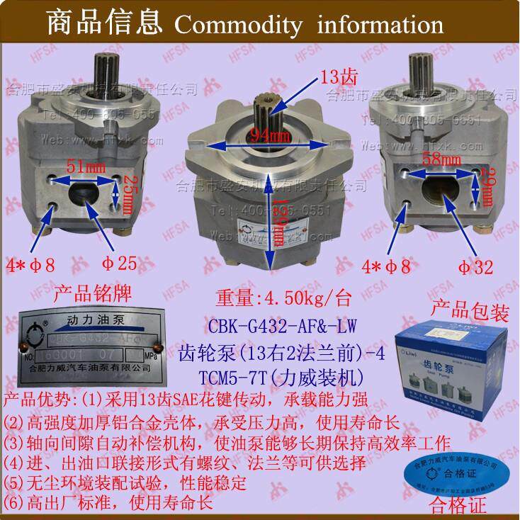叉车配件 齿轮泵(13右2法兰前)CBK-G432-AF& 力威装机