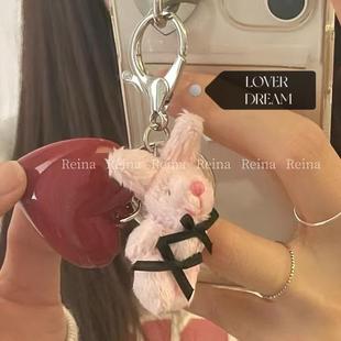 韩国网包包新款 挂件ins红色钥匙扣爱心秋冬可爱挂饰红新时尚 兔子