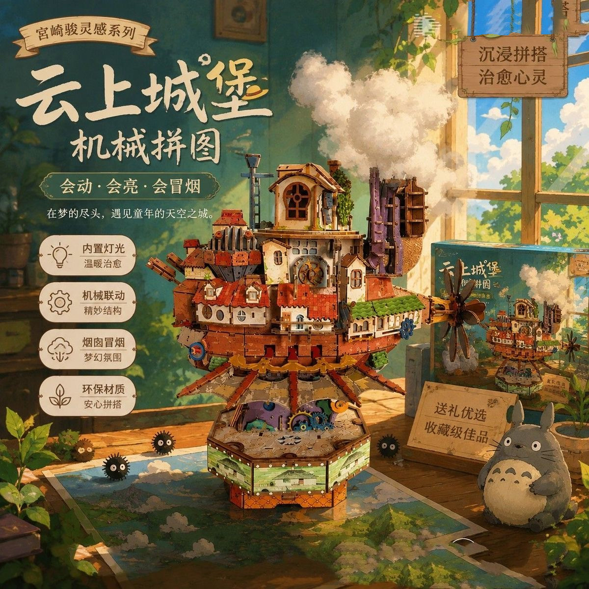 哈尔的移动城堡3D立体手工diy建筑模型木质拼图玩具宫崎骏系摆件