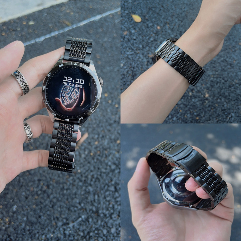 适用华为watch5/5Pro手表表带潮流实心十五株钢带卡扣gt5/4/3高级感个性金属gt3pro宽版22mm夏天新款荣耀腕带