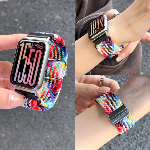 适用表带红米watch6智能手表磁吸编织腕带替换小米Red watch6手表带单圈弹力红米6女生小米手环9pro高级秋冬