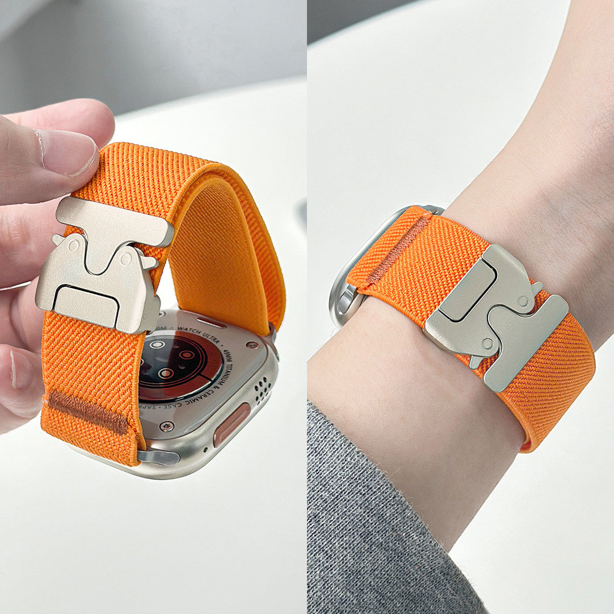 升级版】适用iWatch11新款降落伞扣工装表带applewatch11弹力针织回环苹果手表S10/9/8/7尼龙透气男Ultra腕带