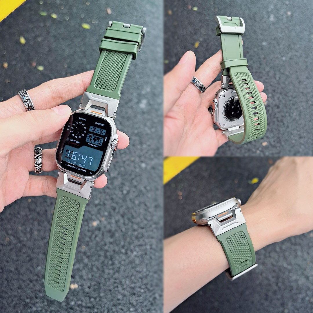 适用AppleWatch Ultra2表带机械风运动iwatchs9机能特种兵款硅胶苹果S10手表带金属创意S8透气男S7高级感男带