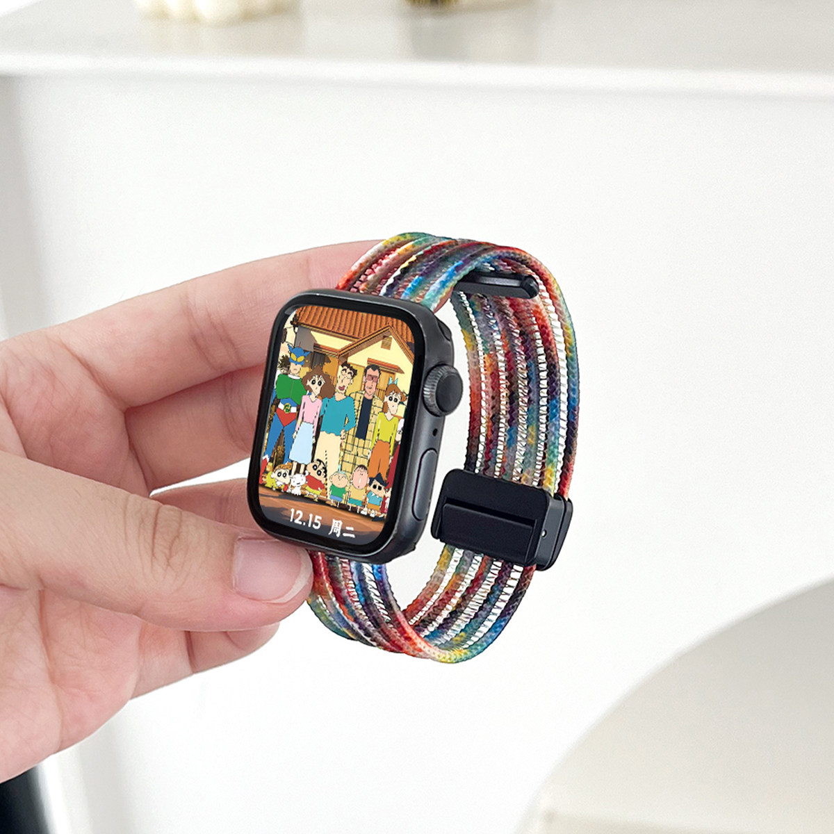 适用applewatchS11尼龙回环式表带10ultra官方同款2023彩虹星光苹果手表iwatch9/8双节7鱼丝磁吸运动透气表带