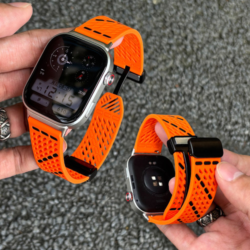 适用华为手表watchFIT5斜孔透气运动表带5Pro升级磁吸折叠扣4Pro先峰者时尚撞色Watchfit4/3硅胶腕带配件男女
