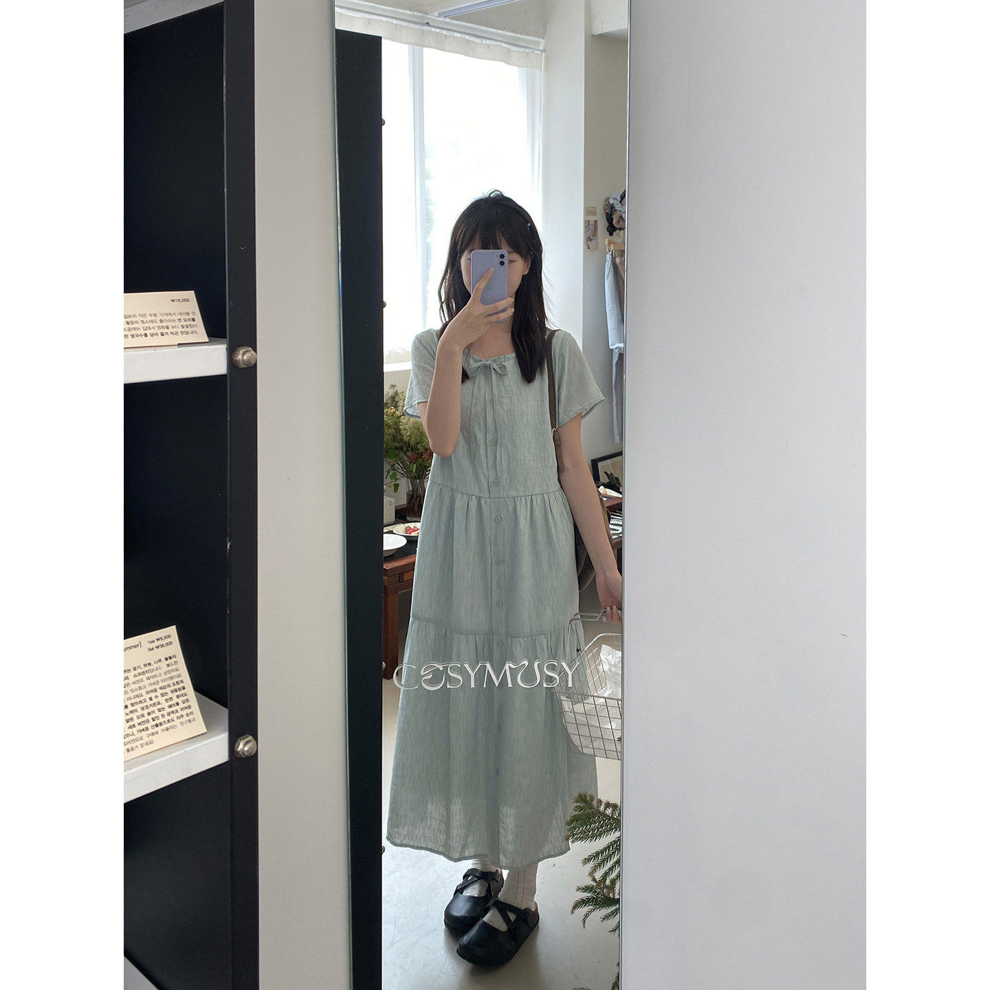 奶兔星球-自制 肌理感系带蛋糕连衣裙女2025新款单排扣长款a字裙