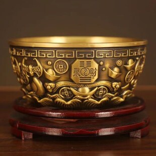 纯铜聚宝盆摆件实心八卦聚财招财米缸客厅办公室装 饰开业乔迁礼物