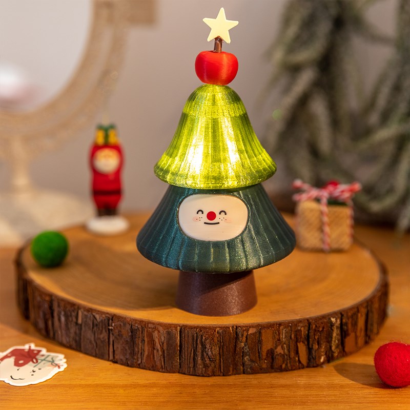 阿楹 迷你可爱新款桌面小圣诞树灯装饰琉璃发光摆件客厅场景布置