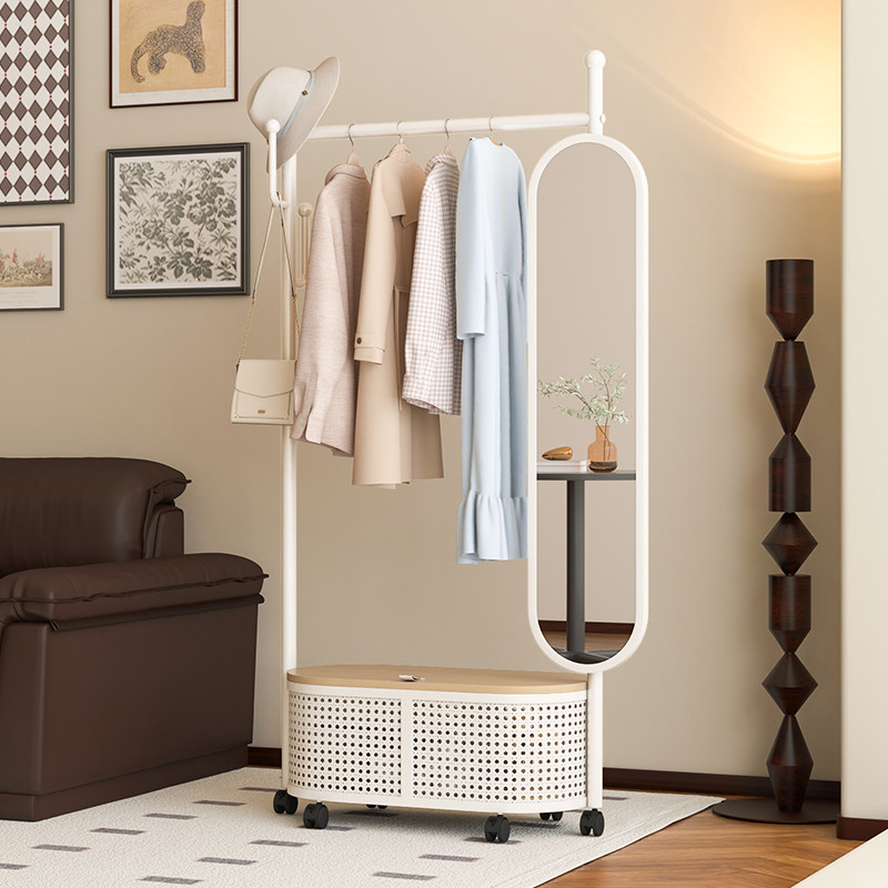 可移动挂衣架卧室家用带镜一体