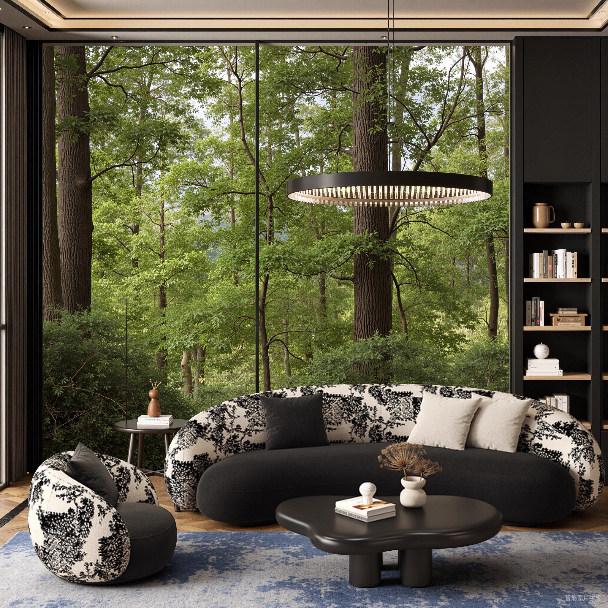 印花磨砂绒沙发客厅中古风