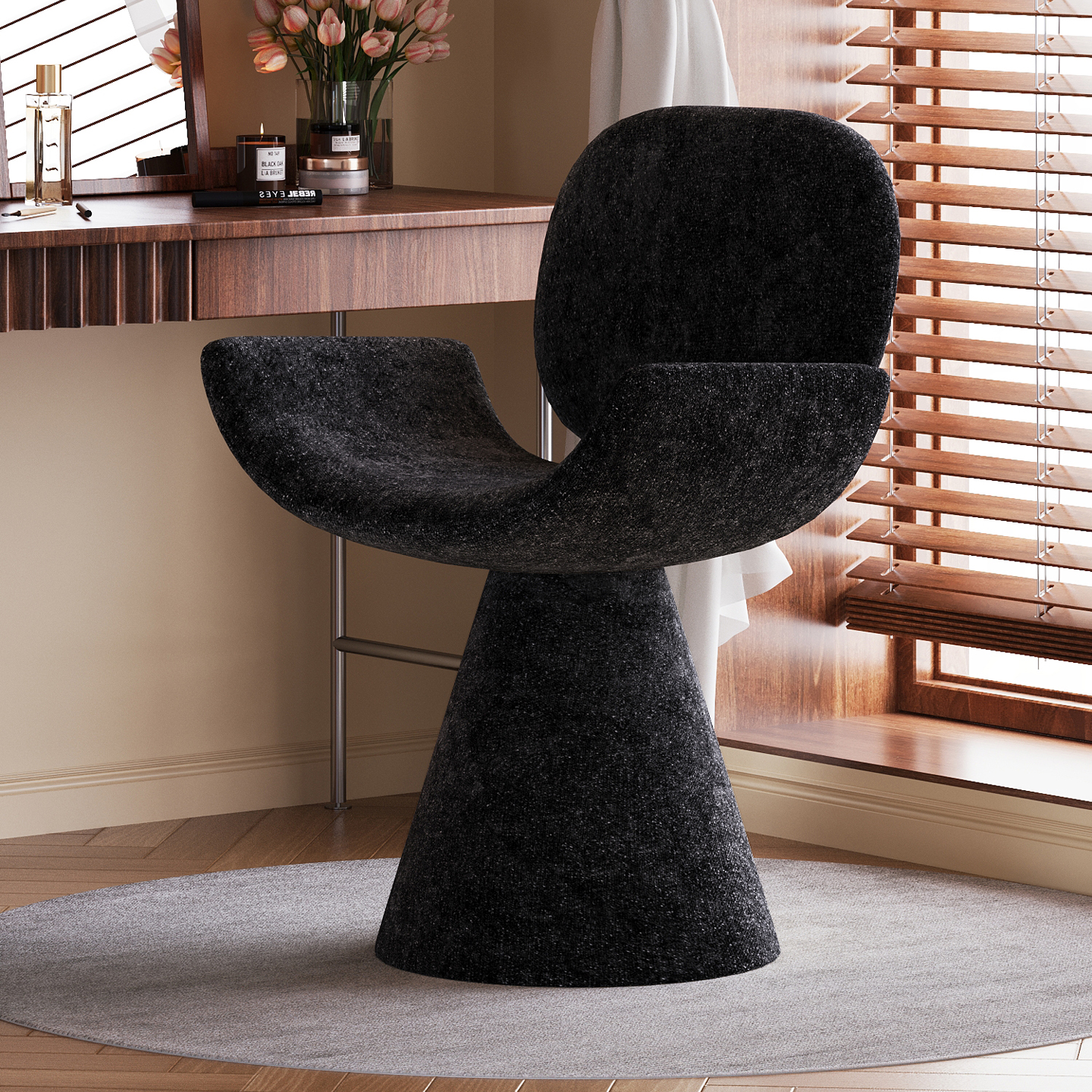 奶油风北欧主卧室化妆椅