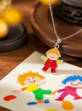 纯银儿童绘画涂鸦定制DIY项链
