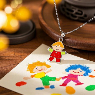 纯银儿童涂鸦定制绘画项链手工宝宝艺术作品DIY个性纪念珐琅项链