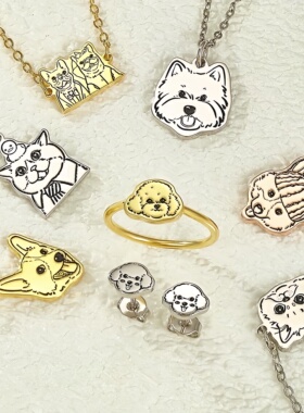 925纯银定制项链宠物宝宝头像个性雕刻猫狗照片纪念手链生日礼物