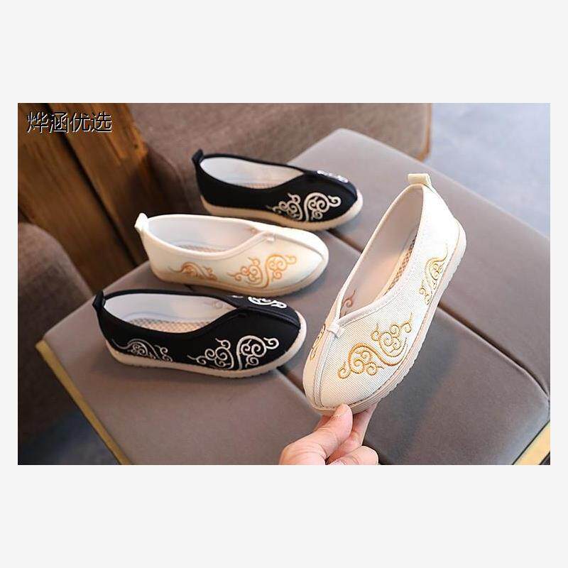 男童古装汉服靴子女童儿童中式布靴舞台鞋子戏曲男靴舞蹈戏剧古代