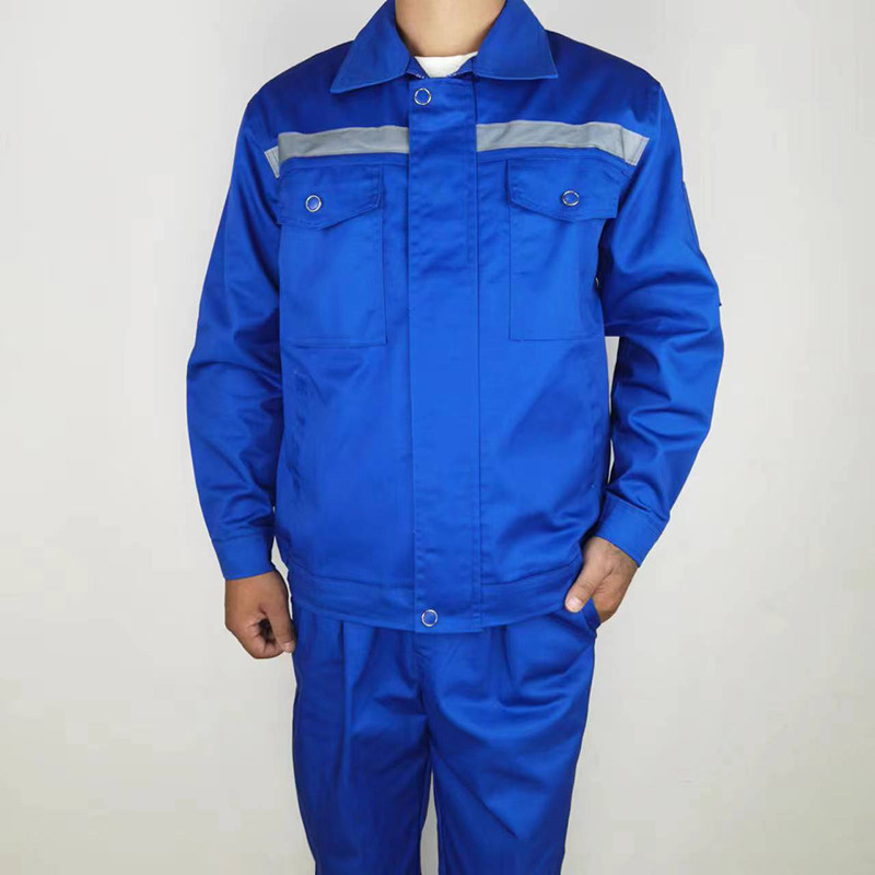 涤棉反光条工作服套装机修汽修工程建筑物业耐磨劳保纯色翻领工装
