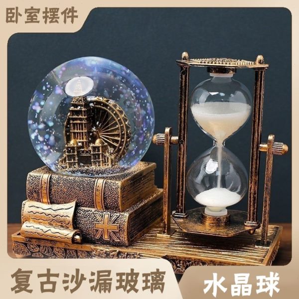 情人节送女生生日礼物送朋友高档发光水晶球摆件沙漏计时器八音盒