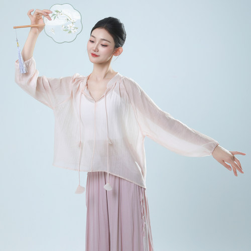 青蝶舞新款现代舞蹈生练功服春季2025新款飘逸仙气古典舞宽松罩衫