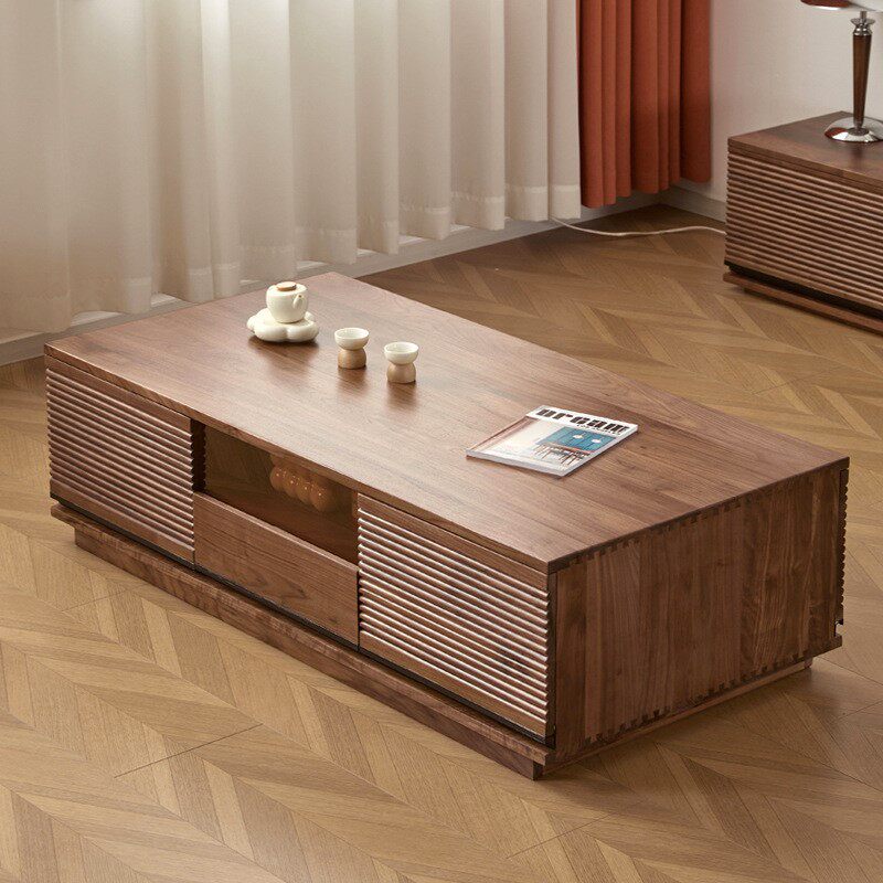 北美黑胡桃木实木茶几现代简约樱桃木原木客厅多功能储物收纳茶几