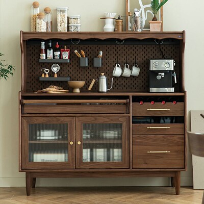 北欧餐边柜黑胡桃木酒柜一体吧台靠墙家用收纳储物边柜复古茶水柜