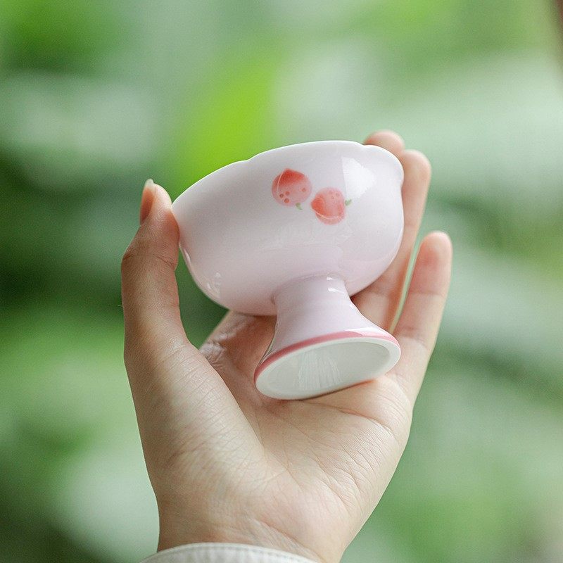 弥言仿宋高足主人杯杏粉釉下茶杯手工陶瓷薄胎品茗杯个人专用女士