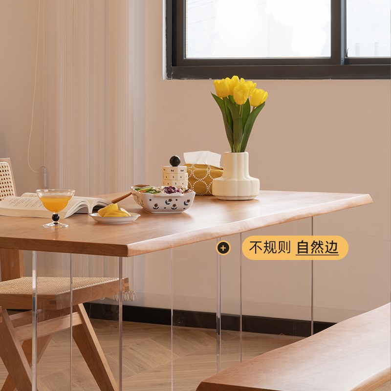 樱桃木客厅亚克力悬浮餐桌日式实木大板桌北欧极简艺术原木工作台