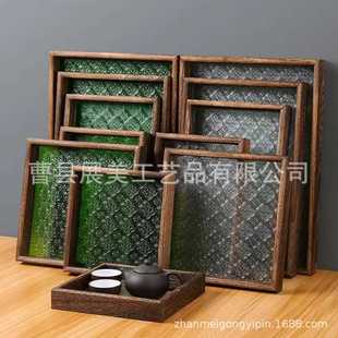 围炉煮茶国潮风海棠花托盘长方形托盘家用木质甜品盘子点心盘茶盘