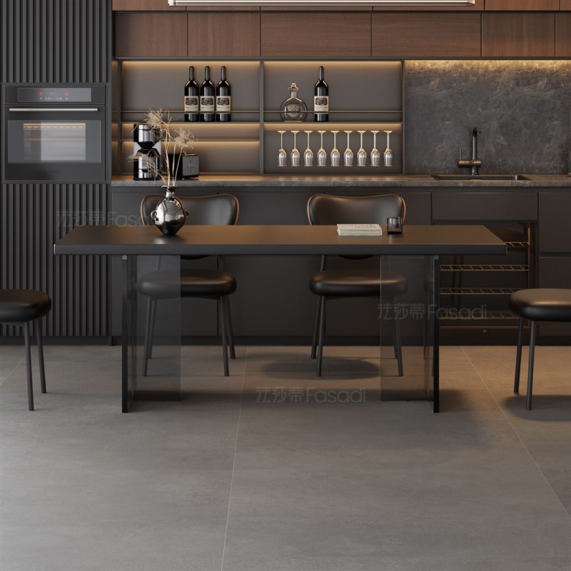 法莎蒂全托岩板餐桌大小户型轻奢现代简约亚克力悬浮长方形饭桌子