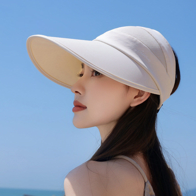 遮阳帽子女夏天骑车不翻抗UV运动大沿遮阳帽空顶防晒鸭舌沙滩