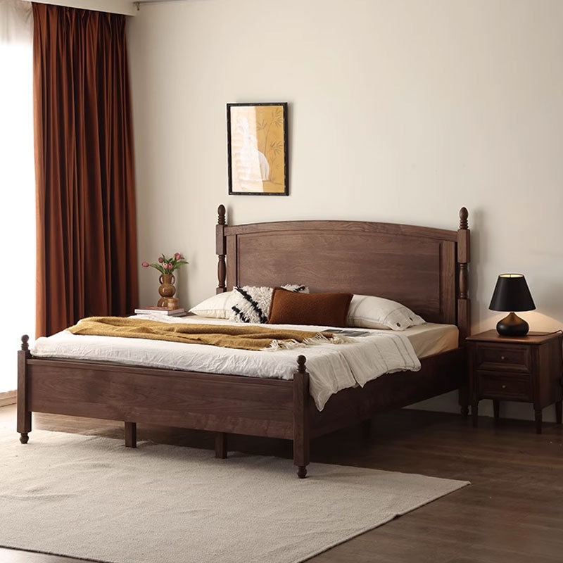 北美黑胡桃木床实木双人床复古美式简约北欧樱桃木大靠背主卧婚床