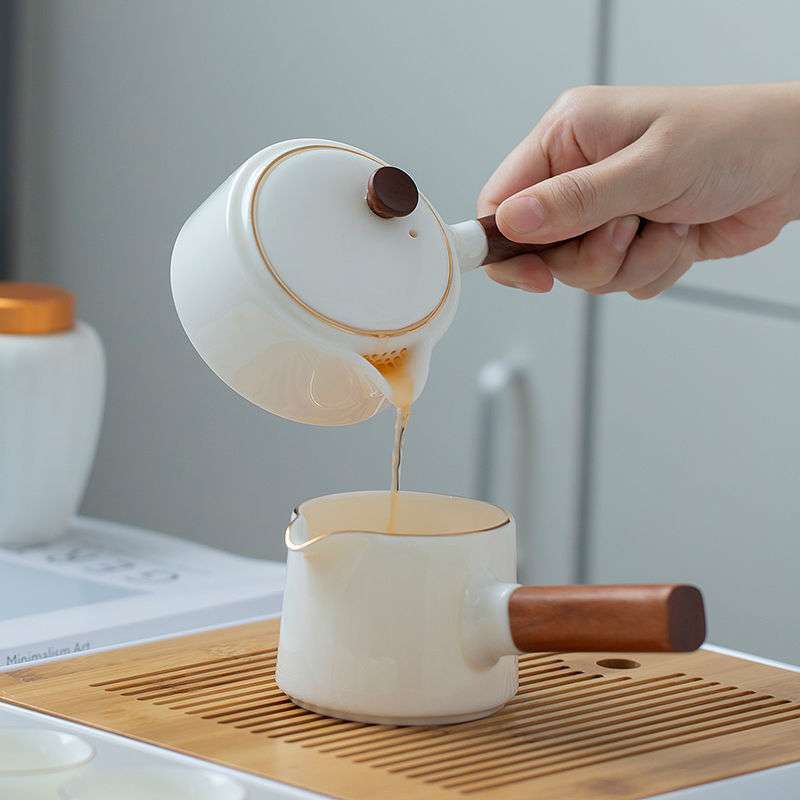 德化白瓷茶具小套装家用泡茶日式侧把壶简约轻奢功夫酒店泡茶壶