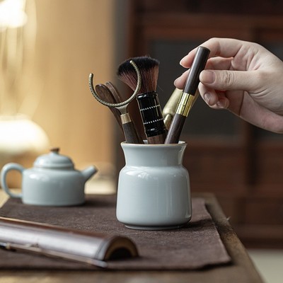 明泉茶斋汝窑茶道六君子黑檀木茶勺茶夹茶针养壶笔套装茶道零配件