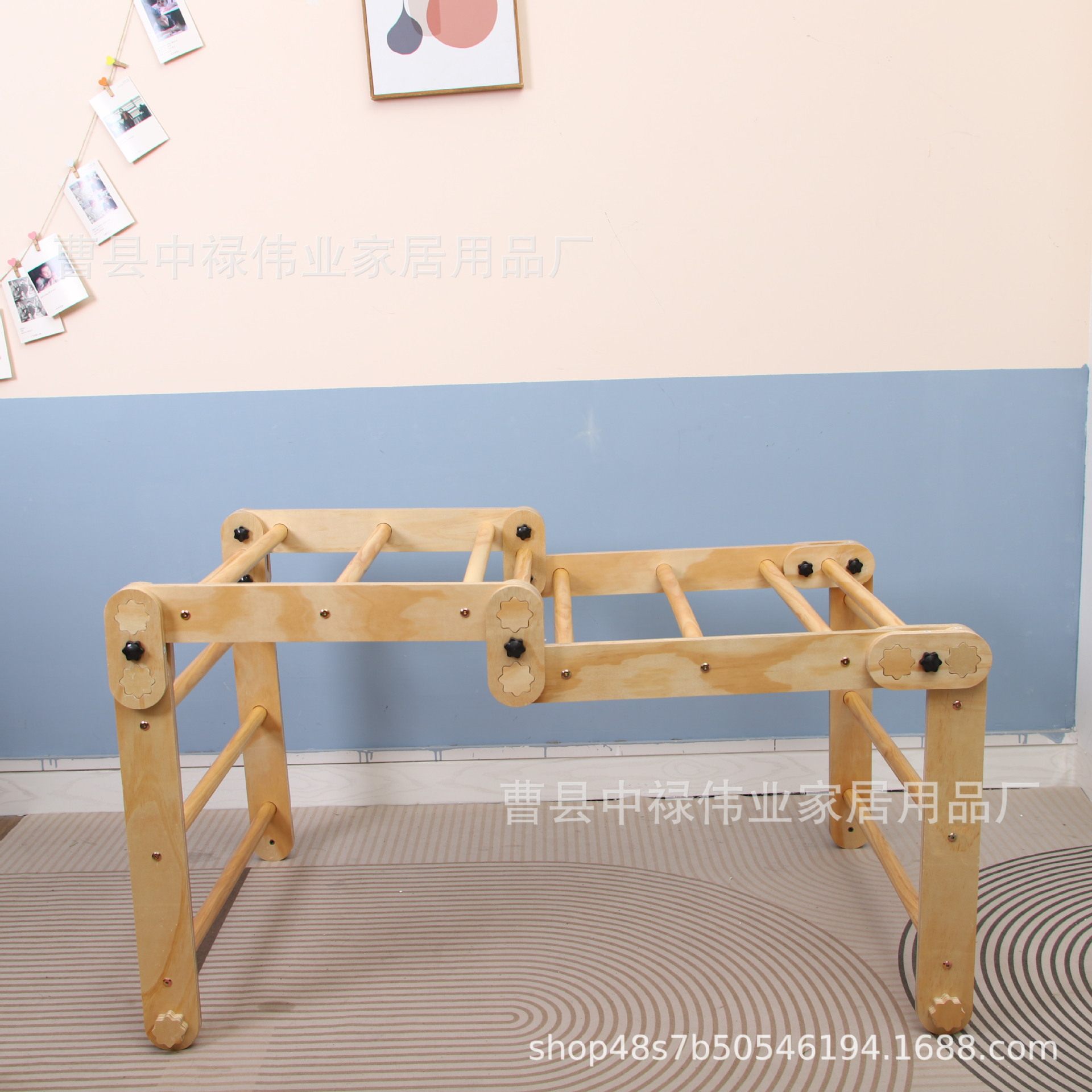 儿童室内游乐场攀爬玩具 蒙特梭利可折叠木制滑梯拱形摇杆攀爬架
