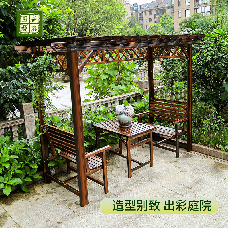 葡萄架户外庭院防腐木凉亭家用简易室外实木亭子别墅碳化木爬藤架