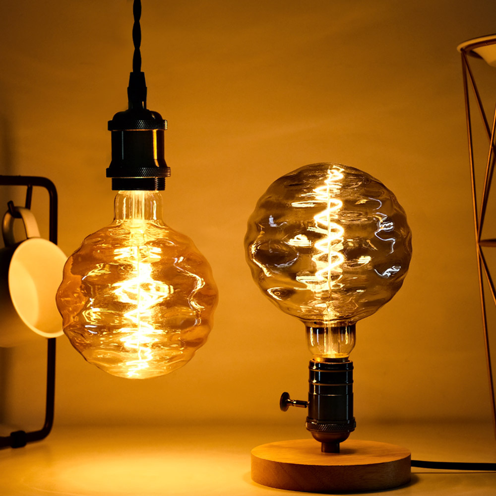 LED复古创意波纹灯泡柔性暖光可调光灯丝灯卧室仿古小夜灯氛围灯