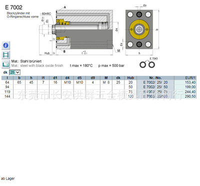 meusburger（模斯堡）油缸 方缸 方形油缸 E 7002/25/75
