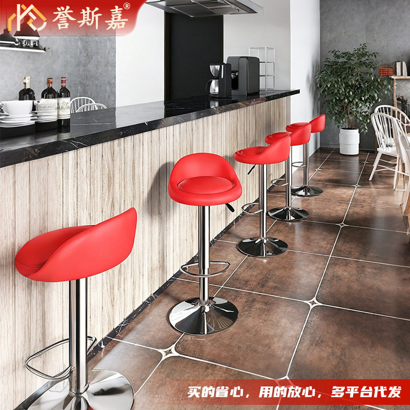 酒吧升降吧台椅理发店美容院前台收银靠背旋转高脚美甲金属椅子