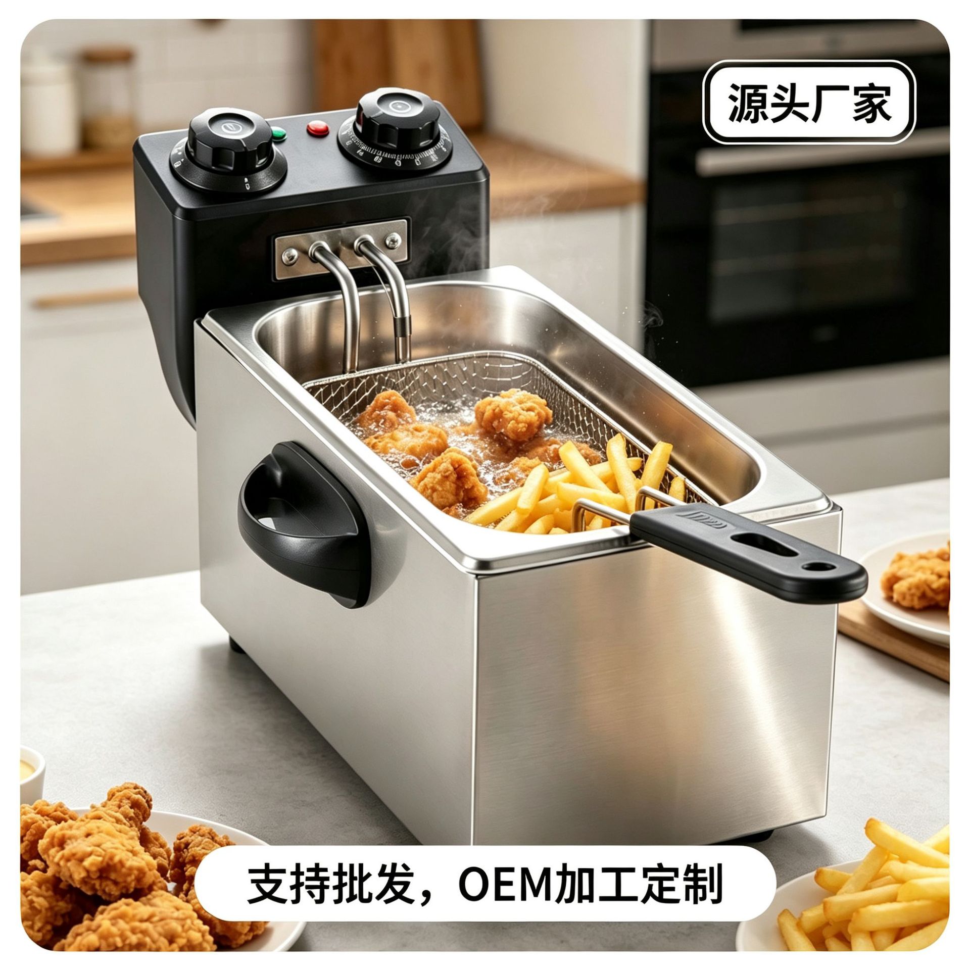 家用4升电炸炉油炸锅电炸锅炸鸡炸薯条小吃设备出口批发可改插头图片