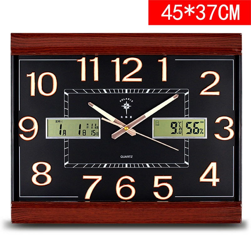 北极星挂钟带日历温度湿度客厅家用挂表时钟挂墙现代简约大气钟表