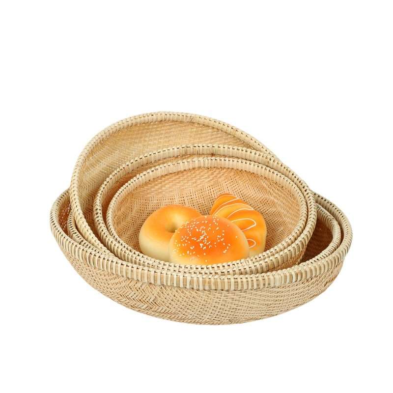 有孔天然竹编圆形5件套家用厨房收纳晾晒筐镂空簸箕客厅竹制品