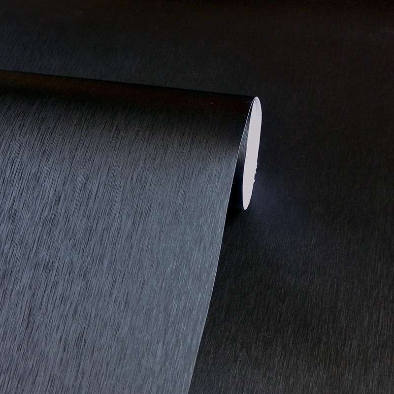 韩版特厚纯黑色拉丝自粘墙纸壁纸装饰木纹贴纸3D质感展柜波音软片