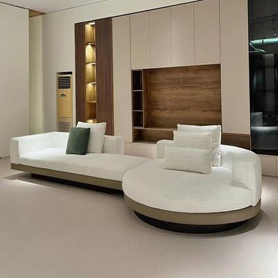 意式康纳利Connery圆弧L型转角棉麻布艺极简沙发大平层别墅设计师